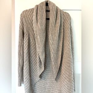 Cozy Tan Ribbed Women's Cardigan